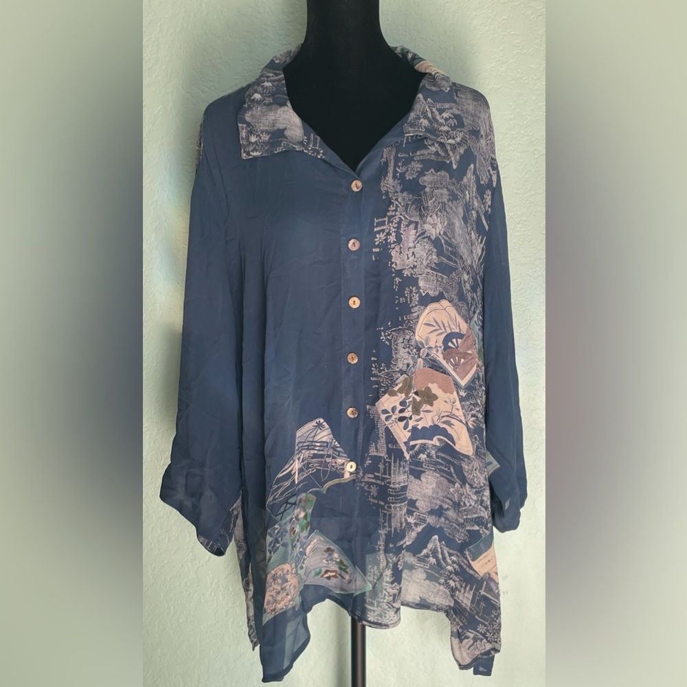 Citron Navy Sheer Patterned Blouse